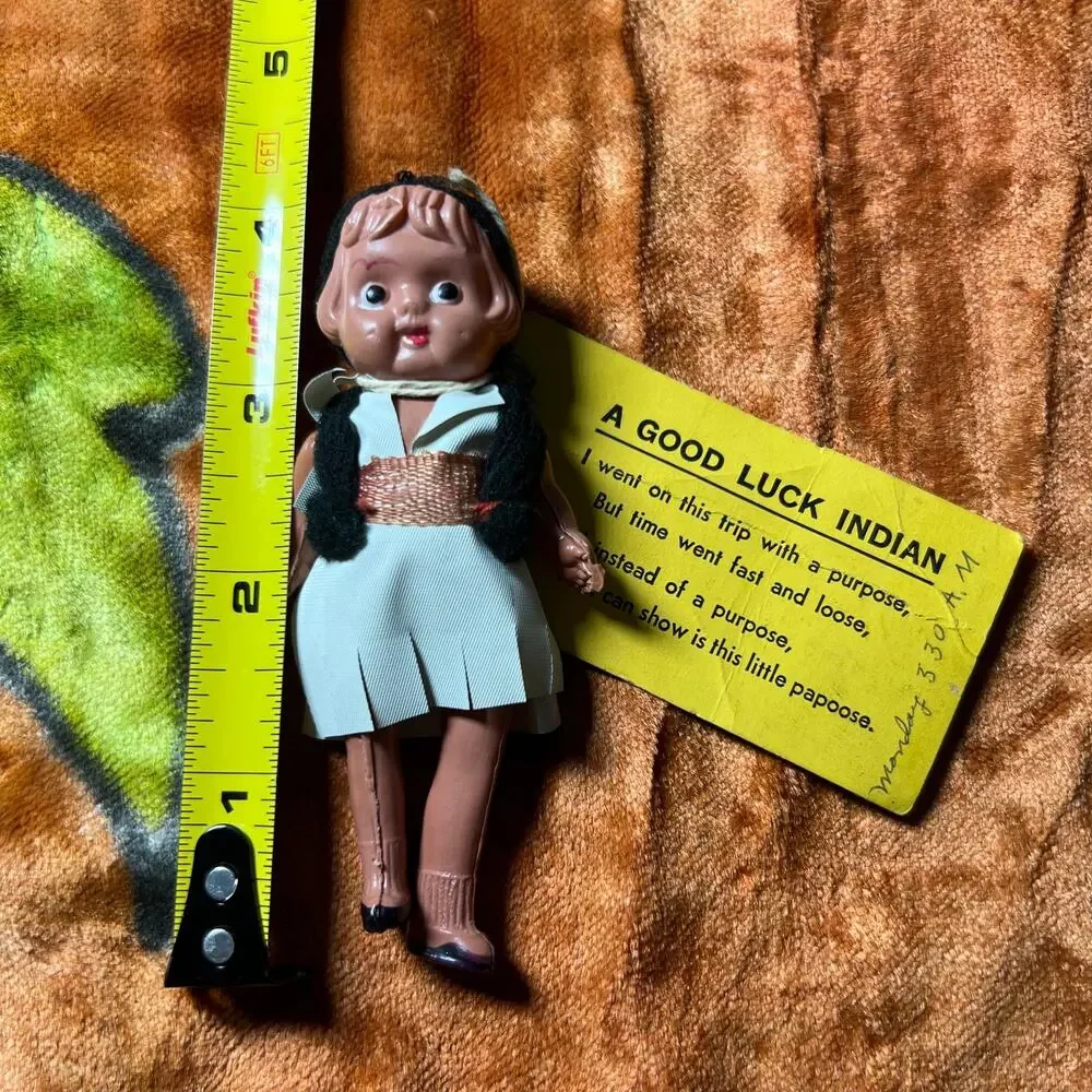 Vintage 50s Celluloid Good Luck Native American Doll Postage Mailed Postmarked